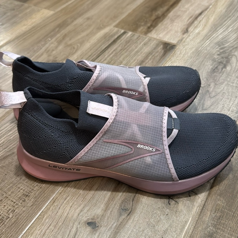 Brooks Levitate sneakers- navy blue and pink.  Size 8.5- wore 2 times